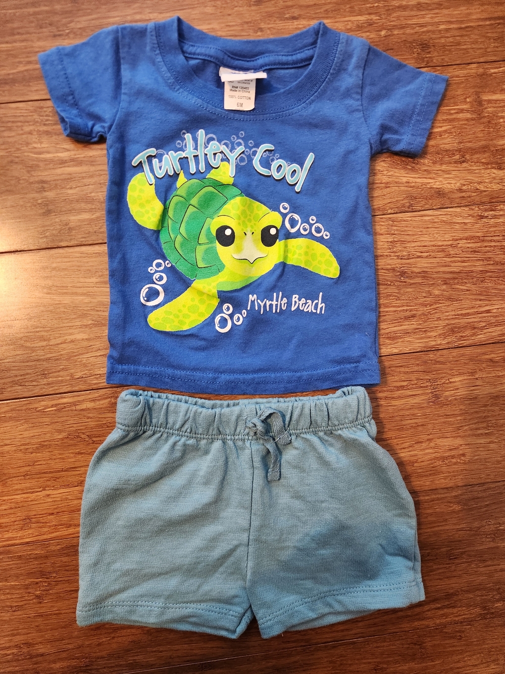 Kids Girl Boys Blue Turtle Short Sleeve Shirt Shorts Set Myrtle Beach 3-6 Months